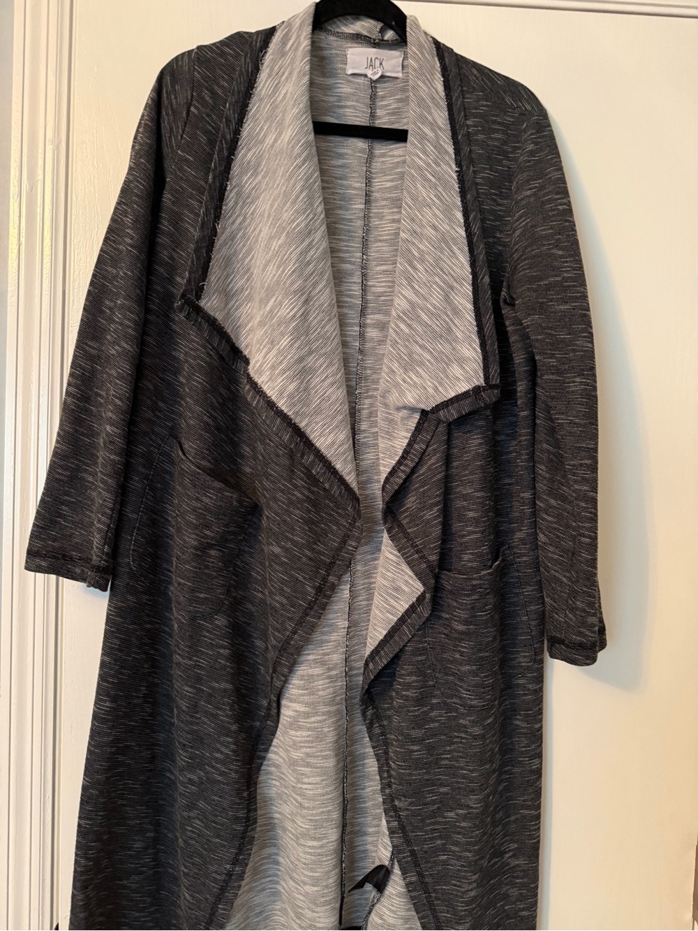 Jack by BB Dakota Two-Tone Open-Front Draped Cardigan - Charcoal & Light Gray